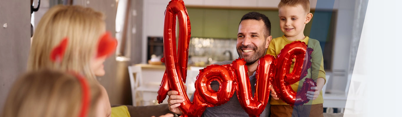 Family celebrating Valentines Day