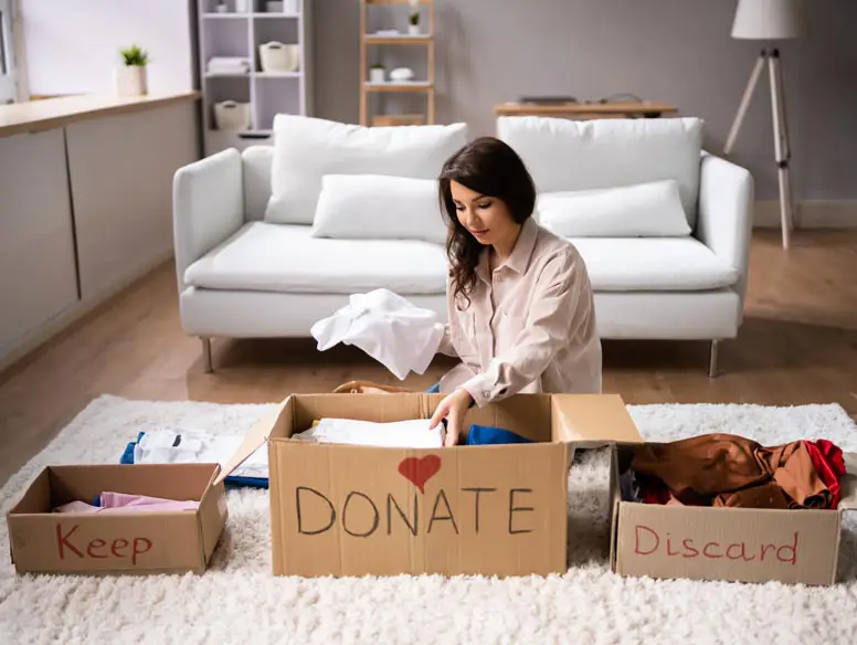 woman organizing boxes.